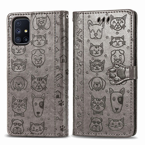 Leather Case Stands Fashionable Pattern Flip Cover Holder S03D for Samsung Galaxy M51 Gray
