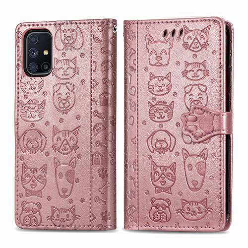 Leather Case Stands Fashionable Pattern Flip Cover Holder S03D for Samsung Galaxy M51 Pink