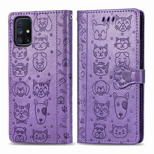 Leather Case Stands Fashionable Pattern Flip Cover Holder S03D for Samsung Galaxy M51 Purple