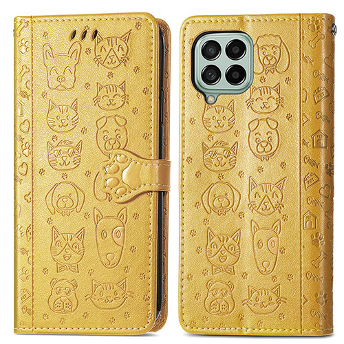 Leather Case Stands Fashionable Pattern Flip Cover Holder S03D for Samsung Galaxy M53 5G Yellow