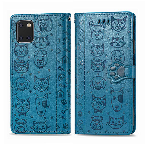 Leather Case Stands Fashionable Pattern Flip Cover Holder S03D for Samsung Galaxy Note 10 Lite Blue