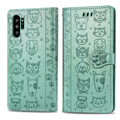 Leather Case Stands Fashionable Pattern Flip Cover Holder S03D for Samsung Galaxy Note 10 Plus 5G Green