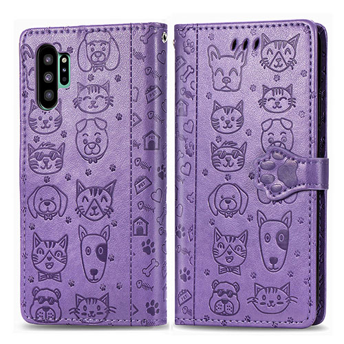 Leather Case Stands Fashionable Pattern Flip Cover Holder S03D for Samsung Galaxy Note 10 Plus 5G Purple