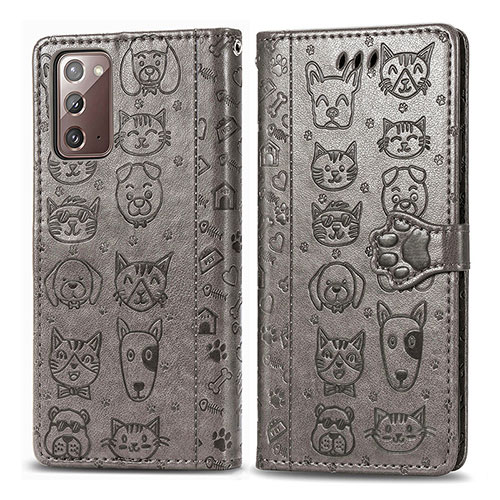 Leather Case Stands Fashionable Pattern Flip Cover Holder S03D for Samsung Galaxy Note 20 5G Gray