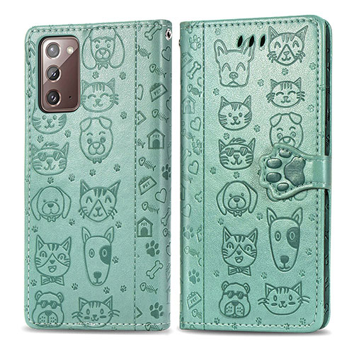 Leather Case Stands Fashionable Pattern Flip Cover Holder S03D for Samsung Galaxy Note 20 5G Green