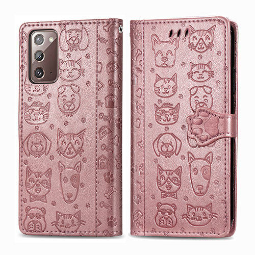 Leather Case Stands Fashionable Pattern Flip Cover Holder S03D for Samsung Galaxy Note 20 5G Pink