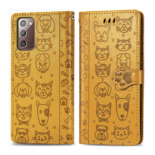 Leather Case Stands Fashionable Pattern Flip Cover Holder S03D for Samsung Galaxy Note 20 5G Yellow