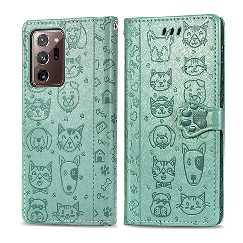 Leather Case Stands Fashionable Pattern Flip Cover Holder S03D for Samsung Galaxy Note 20 Ultra 5G Green