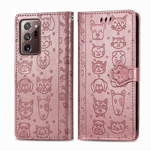 Leather Case Stands Fashionable Pattern Flip Cover Holder S03D for Samsung Galaxy Note 20 Ultra 5G Pink