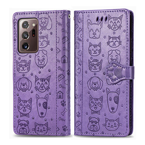 Leather Case Stands Fashionable Pattern Flip Cover Holder S03D for Samsung Galaxy Note 20 Ultra 5G Purple