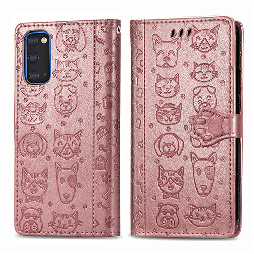 Leather Case Stands Fashionable Pattern Flip Cover Holder S03D for Samsung Galaxy S20 5G Pink