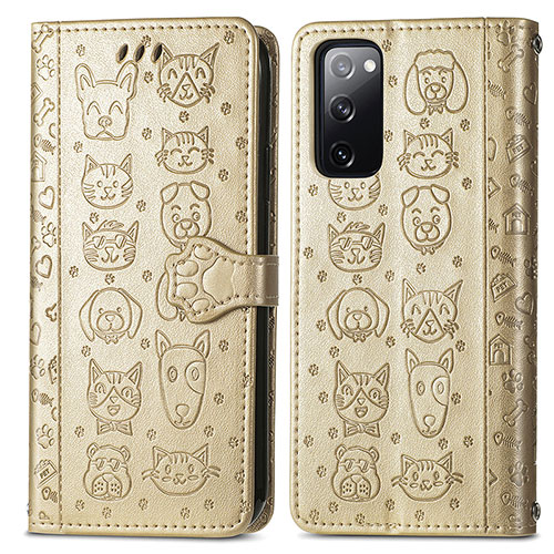 Leather Case Stands Fashionable Pattern Flip Cover Holder S03D for Samsung Galaxy S20 FE 5G Gold