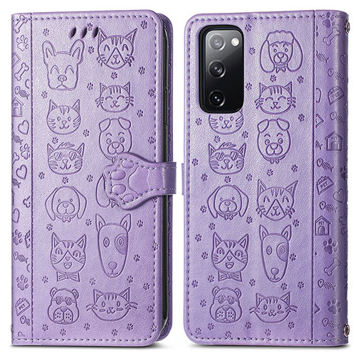 Leather Case Stands Fashionable Pattern Flip Cover Holder S03D for Samsung Galaxy S20 Lite 5G Purple