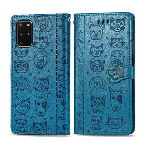 Leather Case Stands Fashionable Pattern Flip Cover Holder S03D for Samsung Galaxy S20 Plus 5G Blue