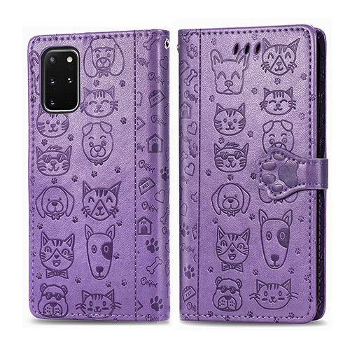 Leather Case Stands Fashionable Pattern Flip Cover Holder S03D for Samsung Galaxy S20 Plus Purple