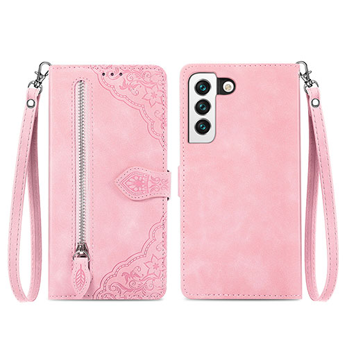 Leather Case Stands Fashionable Pattern Flip Cover Holder S03D for Samsung Galaxy S21 5G Rose Gold