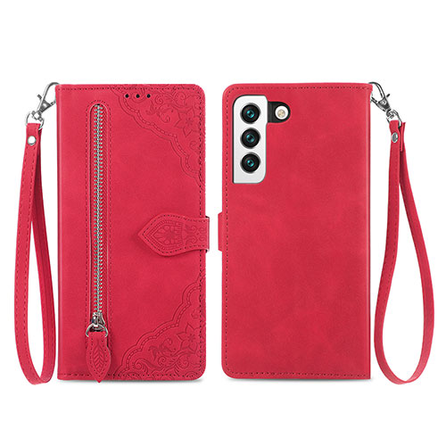 Leather Case Stands Fashionable Pattern Flip Cover Holder S03D for Samsung Galaxy S21 FE 5G Red