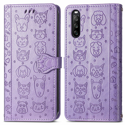 Leather Case Stands Fashionable Pattern Flip Cover Holder S03D for Sony Xperia 10 III Purple