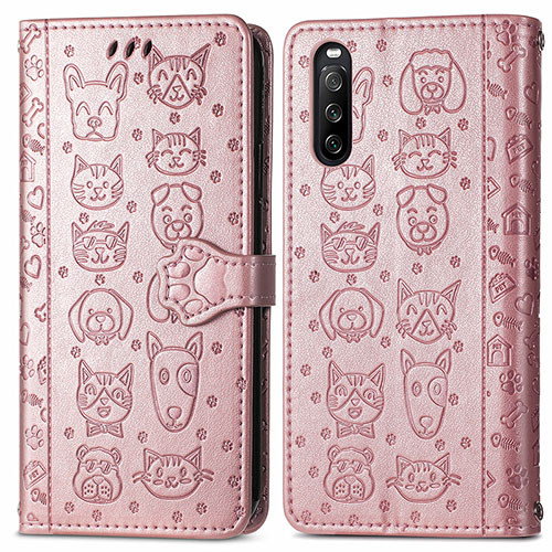 Leather Case Stands Fashionable Pattern Flip Cover Holder S03D for Sony Xperia 10 III Rose Gold