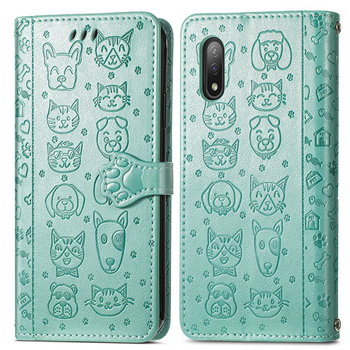Leather Case Stands Fashionable Pattern Flip Cover Holder S03D for Sony Xperia Ace II Green
