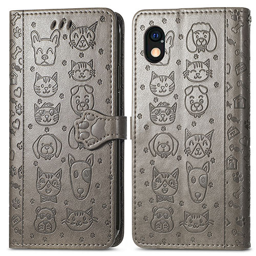 Leather Case Stands Fashionable Pattern Flip Cover Holder S03D for Sony Xperia Ace III Gray