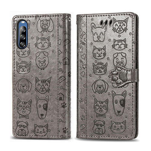 Leather Case Stands Fashionable Pattern Flip Cover Holder S03D for Sony Xperia L4 Gray