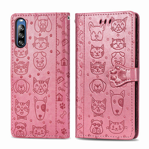 Leather Case Stands Fashionable Pattern Flip Cover Holder S03D for Sony Xperia L4 Pink