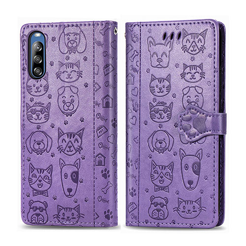 Leather Case Stands Fashionable Pattern Flip Cover Holder S03D for Sony Xperia L4 Purple