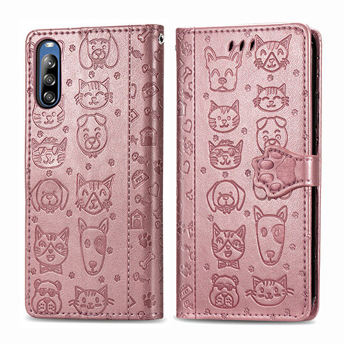 Leather Case Stands Fashionable Pattern Flip Cover Holder S03D for Sony Xperia L4 Rose Gold