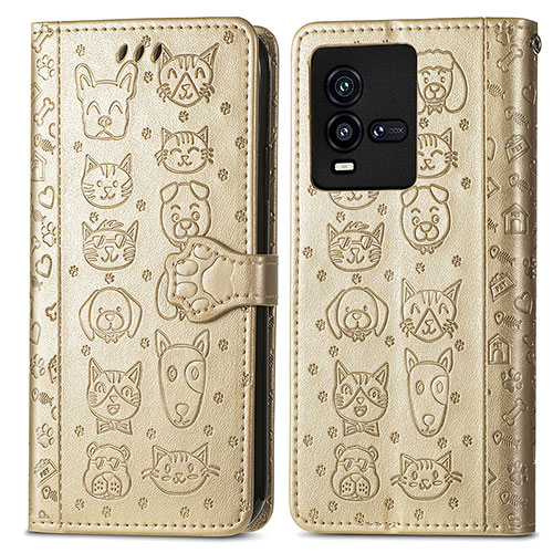 Leather Case Stands Fashionable Pattern Flip Cover Holder S03D for Vivo iQOO 10 5G Gold