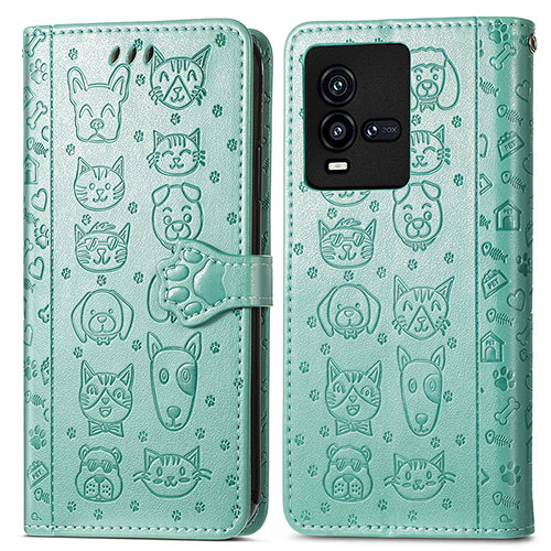 Leather Case Stands Fashionable Pattern Flip Cover Holder S03D for Vivo iQOO 10 5G Green