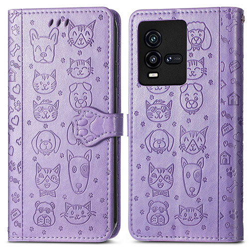 Leather Case Stands Fashionable Pattern Flip Cover Holder S03D for Vivo iQOO 10 5G Purple