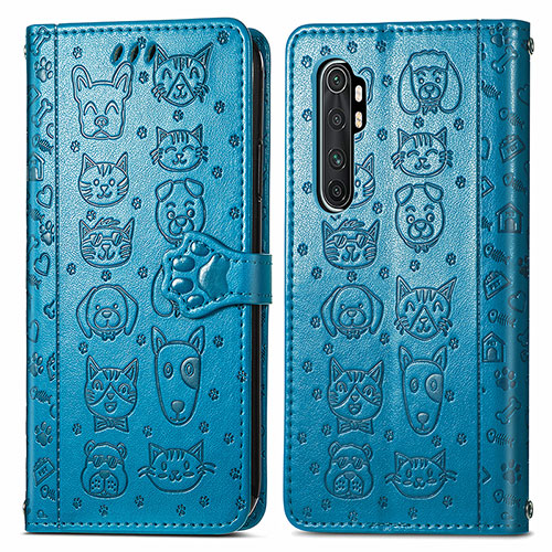 Leather Case Stands Fashionable Pattern Flip Cover Holder S03D for Xiaomi Mi Note 10 Lite Blue