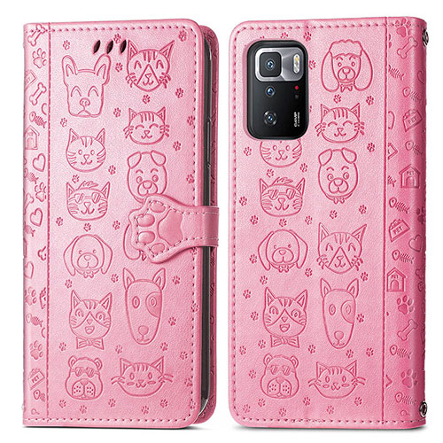 Leather Case Stands Fashionable Pattern Flip Cover Holder S03D for Xiaomi Poco X3 GT 5G Pink