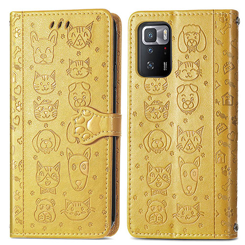 Leather Case Stands Fashionable Pattern Flip Cover Holder S03D for Xiaomi Poco X3 GT 5G Yellow