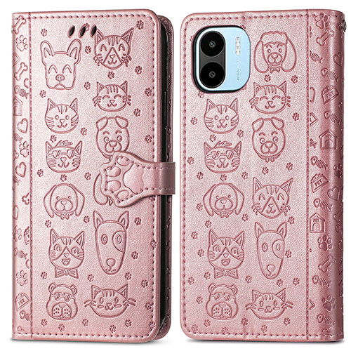 Leather Case Stands Fashionable Pattern Flip Cover Holder S03D for Xiaomi Redmi A2 Rose Gold