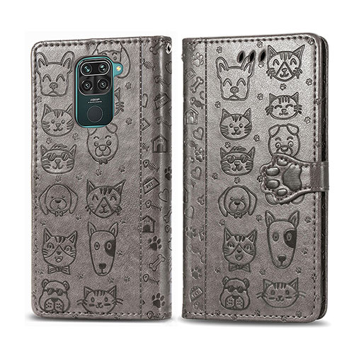 Leather Case Stands Fashionable Pattern Flip Cover Holder S03D for Xiaomi Redmi Note 9 Gray
