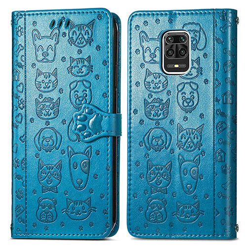 Leather Case Stands Fashionable Pattern Flip Cover Holder S03D for Xiaomi Redmi Note 9 Pro Blue
