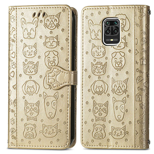 Leather Case Stands Fashionable Pattern Flip Cover Holder S03D for Xiaomi Redmi Note 9 Pro Gold