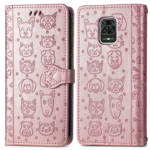 Leather Case Stands Fashionable Pattern Flip Cover Holder S03D for Xiaomi Redmi Note 9 Pro Max Rose Gold