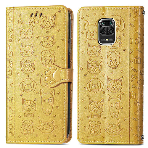 Leather Case Stands Fashionable Pattern Flip Cover Holder S03D for Xiaomi Redmi Note 9 Pro Yellow