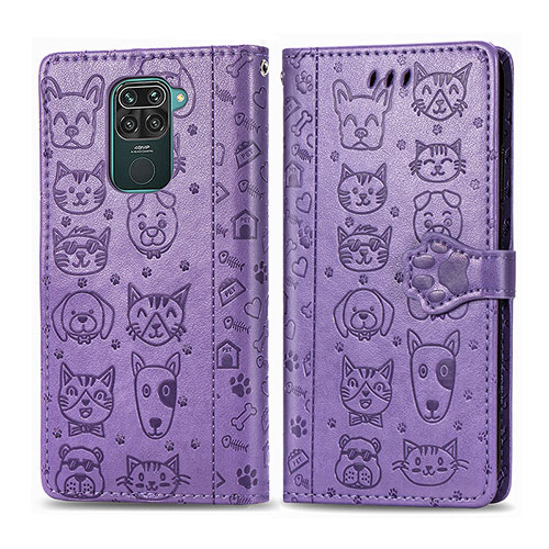 Leather Case Stands Fashionable Pattern Flip Cover Holder S03D for Xiaomi Redmi Note 9 Purple