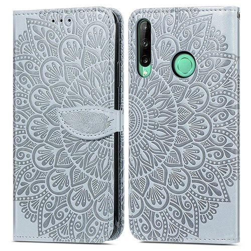 Leather Case Stands Fashionable Pattern Flip Cover Holder S04D for Huawei Y7p Gray