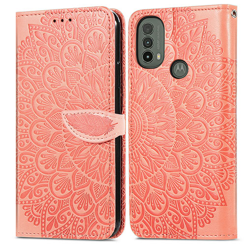 Leather Case Stands Fashionable Pattern Flip Cover Holder S04D for Motorola Moto E40 Orange