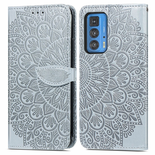 Leather Case Stands Fashionable Pattern Flip Cover Holder S04D for Motorola Moto Edge S Pro 5G Gray