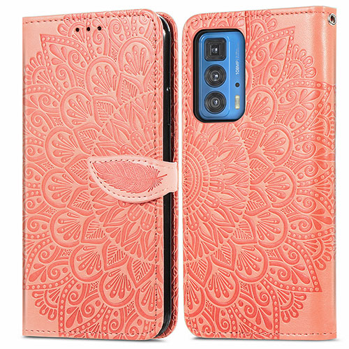 Leather Case Stands Fashionable Pattern Flip Cover Holder S04D for Motorola Moto Edge S Pro 5G Orange