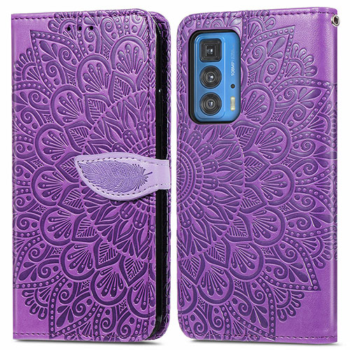 Leather Case Stands Fashionable Pattern Flip Cover Holder S04D for Motorola Moto Edge S Pro 5G Purple