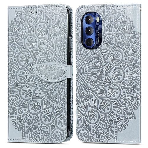 Leather Case Stands Fashionable Pattern Flip Cover Holder S04D for Motorola Moto G Stylus (2022) 4G Gray