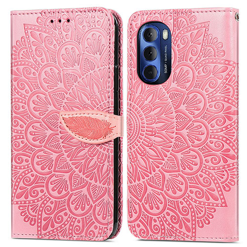 Leather Case Stands Fashionable Pattern Flip Cover Holder S04D for Motorola Moto G Stylus (2022) 5G Rose Gold