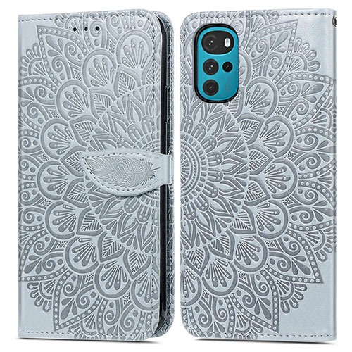 Leather Case Stands Fashionable Pattern Flip Cover Holder S04D for Motorola Moto G22 Gray